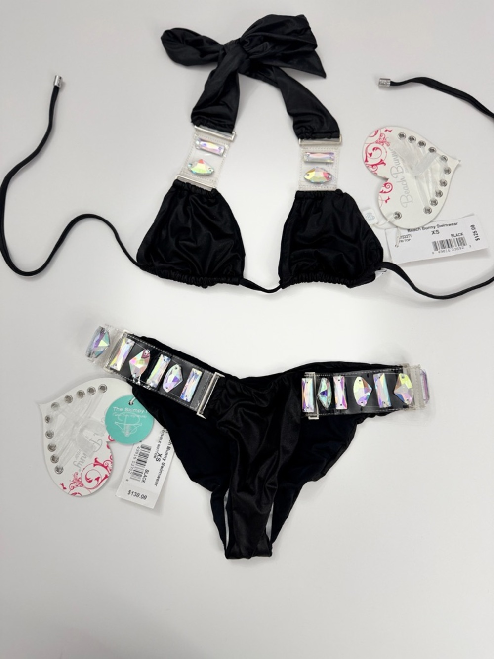 BRAND NEW Beach Bunny Black Bikini with Iridescent Jewel Accents - Picture 9 of 11